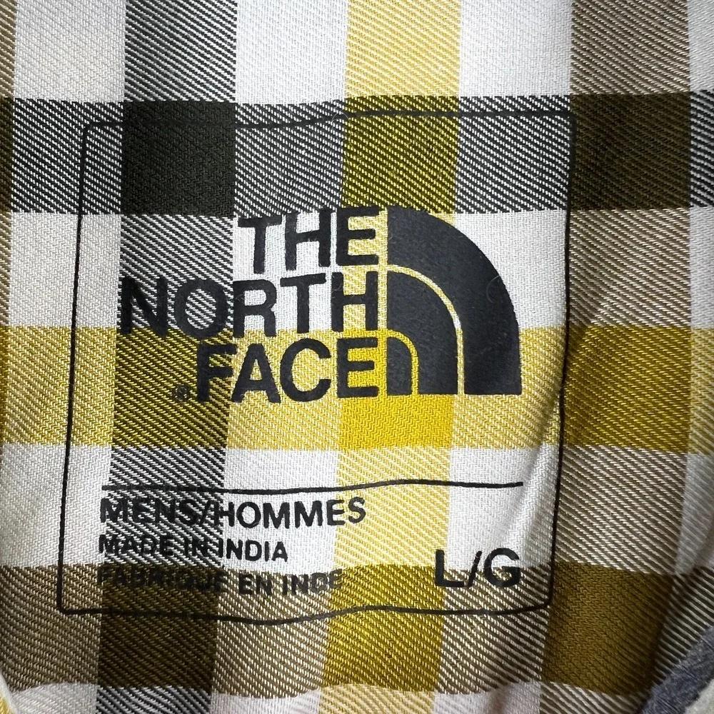 The North Face Shirt Mens Large Yellow Plaid Long Sleeve Button Up Outdoor Hike